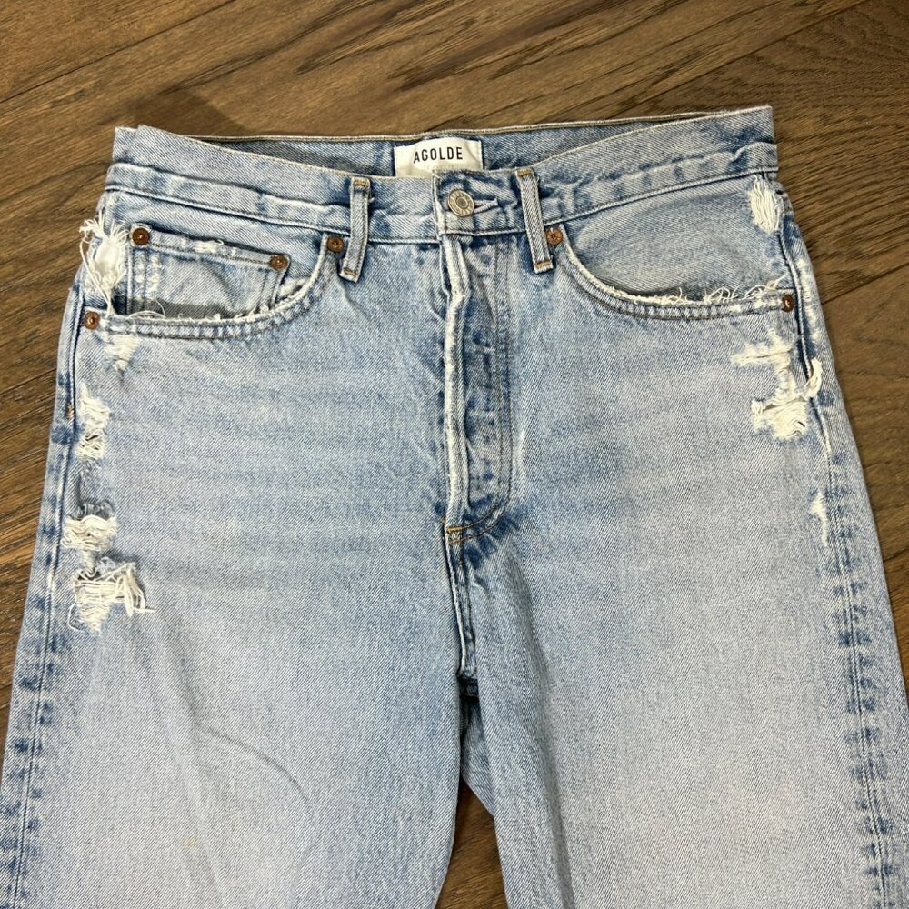 AGOLDE 90's Crop Distressed Jeans Blue Sz 27 A173-1206 - Picture 2 of 7